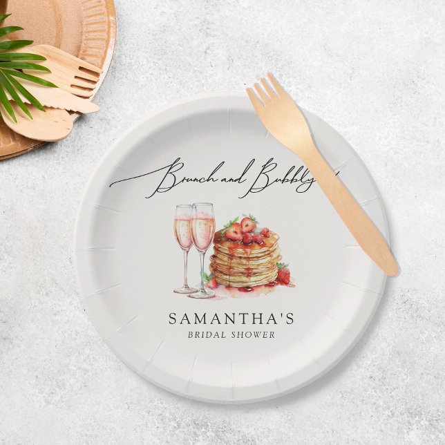 Brunch & Bubbly Elegant Pancake Pink Bridal Shower Paper Plates (Creator Uploaded)
