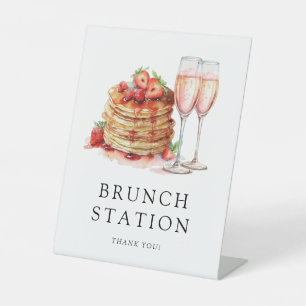 Brunch & Bubbly Elegant Pancake Pink Bridal Shower Pedestal Sign