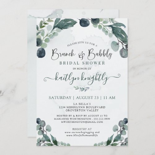 Brunch  Bubbly Eucalyptus Bridal Shower Invitatio Invitation