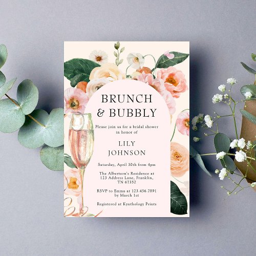Brunch  Bubbly Floral Arch Bridal Shower Invitation