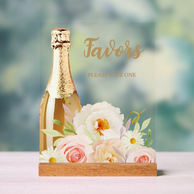 Brunch & Bubbly Floral Bridal Shower Favors Acrylic Sign (Neutral)
