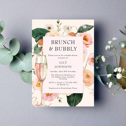 Brunch  Bubbly Floral Bridal Shower Invitation