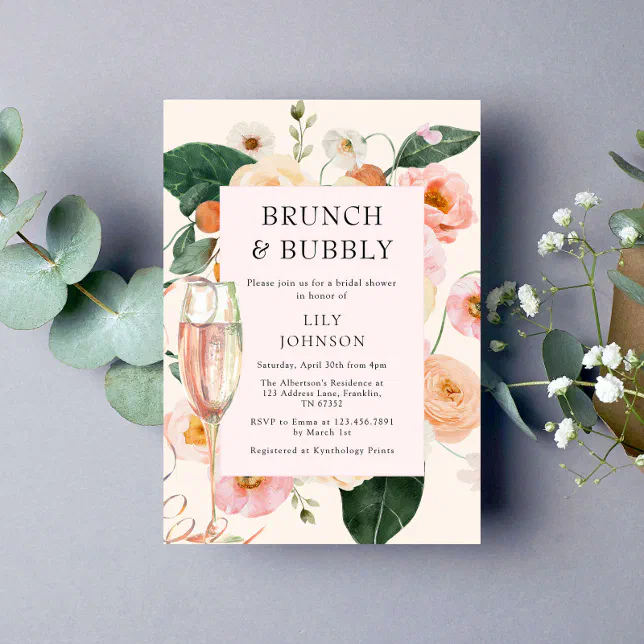 Brunch And Bubbly Floral Bridal Shower Invitation Zazzle 3893