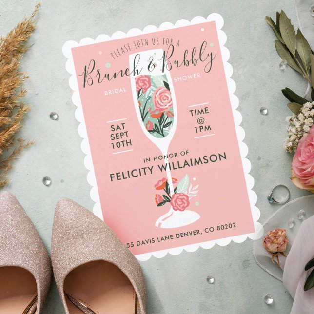 Brunch & Bubbly Floral Bridal Shower Invitation