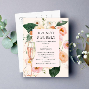 Brunch & Bubbly Floral Bridal Shower Invitation Postcard