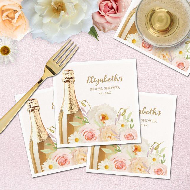 Brunch & Bubbly Floral Bridal Shower Napkins (Brunch & Bubbly garden flowers bridal shower napkins)