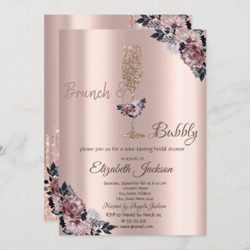  Brunch  Bubbly Floral Drips Bridal Shower  Invitation