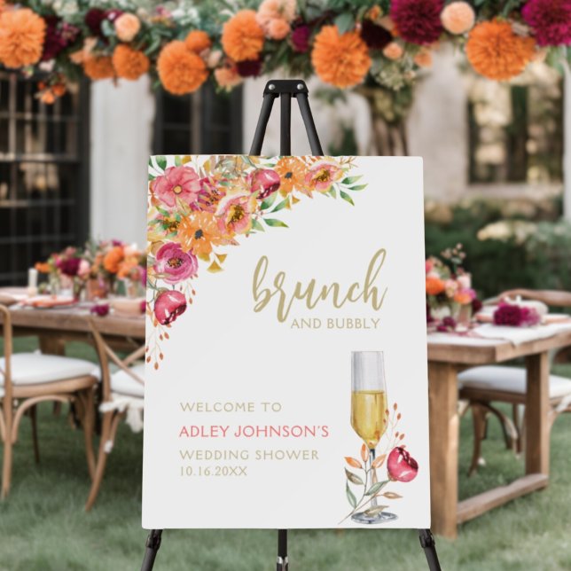 Brunch Bubbly Floral Fall Bridal Shower Welcome Foam Board (Creator Uploaded)
