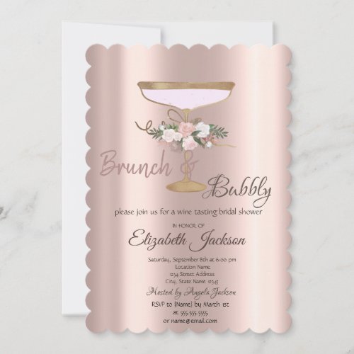  Brunch  Bubbly Floral Glass Bridal Shower   Invitation