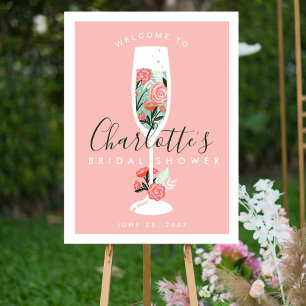 Brunch & Bubbly Floral Pink Welcome Bridal Shower Foam Board
