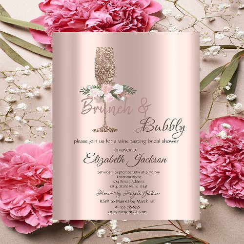  Brunch  Bubbly Flowers Drips Bridal Shower   Invitation