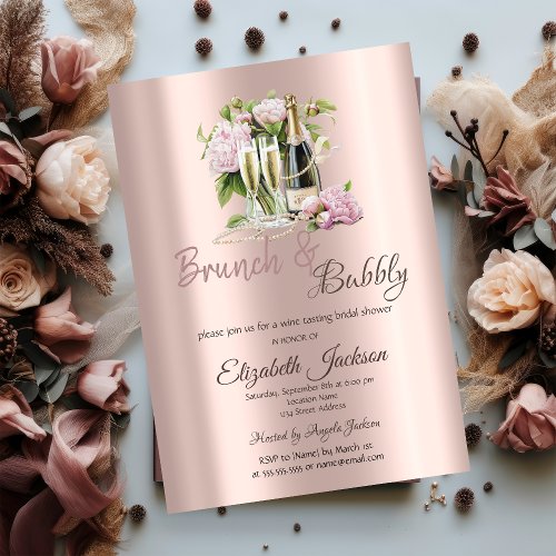  Brunch  Bubbly Flowers Pearls Bridal Shower   Invitation