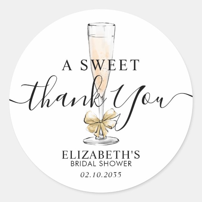 Brunch Bubbly Flute Sweet Thank You Bridal Shower Classic Round Sticker (Front)