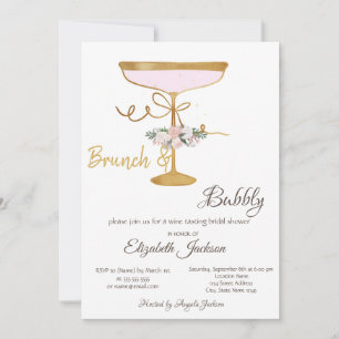 Brunch & Bubbly Glass,Glitter Bridal Shower Invitation