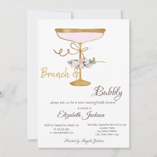 Brunch  Bubbly GlassGlitter Bridal Shower  Invitation