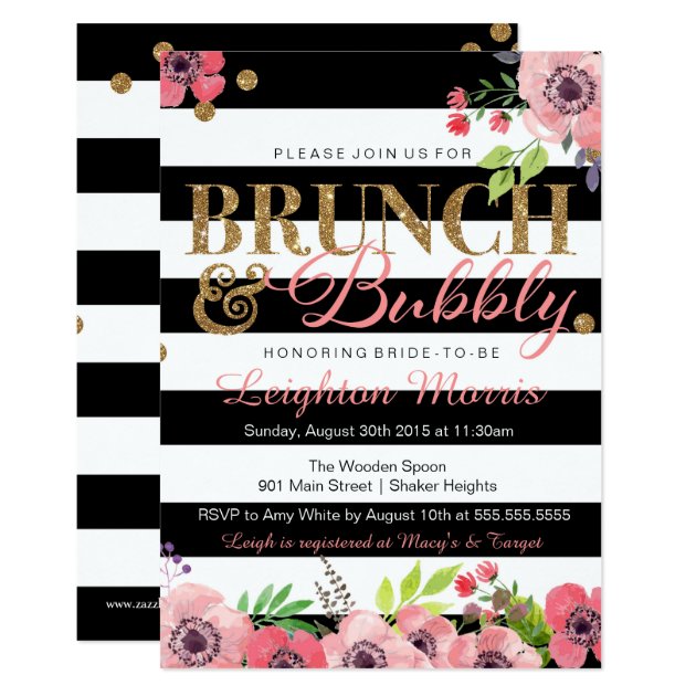 Brunch & Bubbly Glitter Black White Bridal Shower Invitation