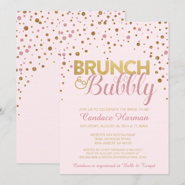 Brunch & Bubbly Glitter Bridal Shower Invitation (Front/Back)