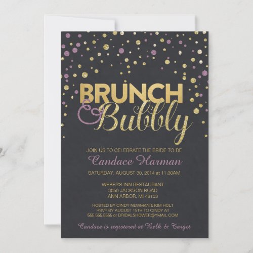 Brunch  Bubbly Glitter Chalkboard Bridal Shower Invitation