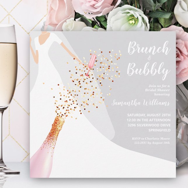 Brunch Bubbly Gray Bridal Shower Invitation (Creator Uploaded)