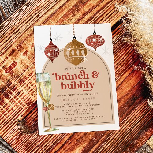 Brunch  Bubbly Holiday Christmas Bridal Shower Invitation