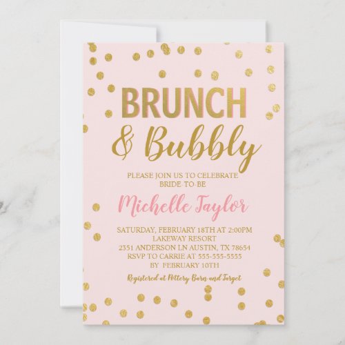 Brunch  Bubbly Invitation  Pink  Gold