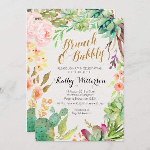 Brunch  Bubbly invitation Succulent cactus