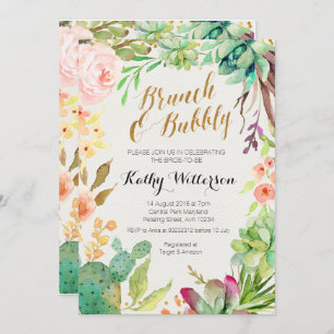 Brunch & Bubbly invitation Succulent cactus