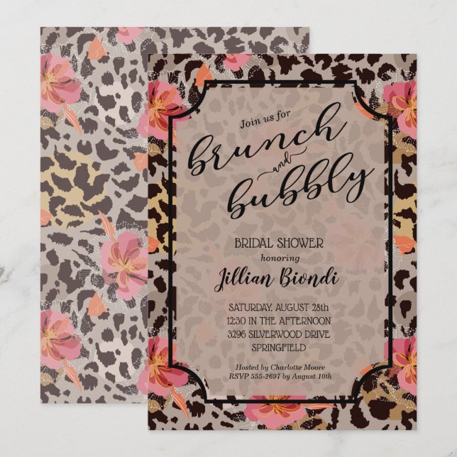 Brunch Bubbly Leopard Bridal Shower Invitation (Front/Back)