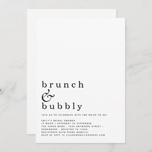 Brunch Bubbly Minimalist Typography Bridal Shower  Invitation