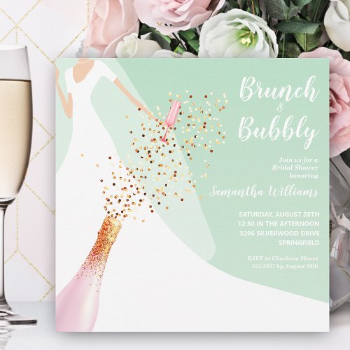 Brunch Bubbly Mint Bridal Shower Invitation