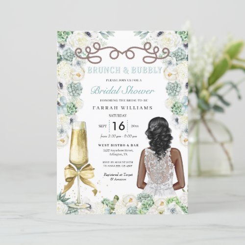 Brunch  Bubbly Mint Green Cacti Bridal Shower Invitation