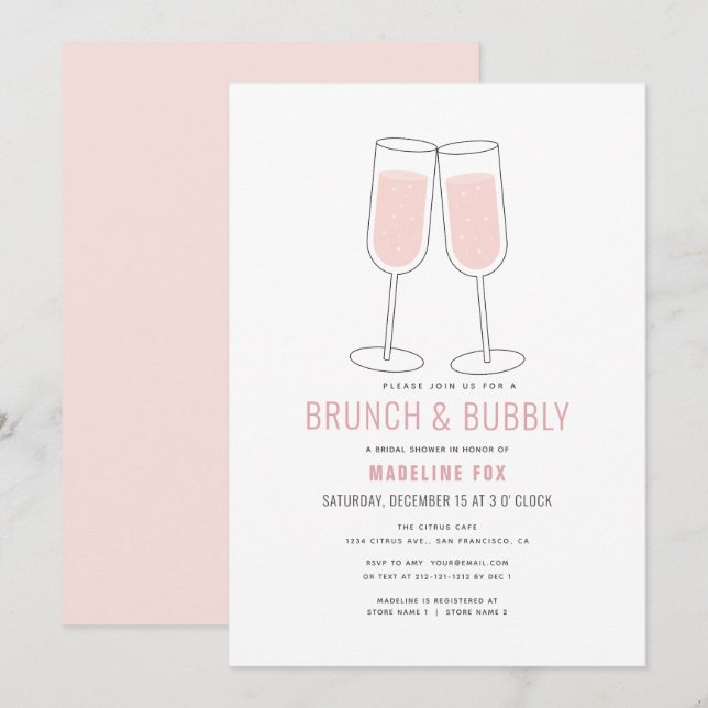 Brunch & Bubbly Modern Champagne Bridal Shower Invitation (Front/Back)