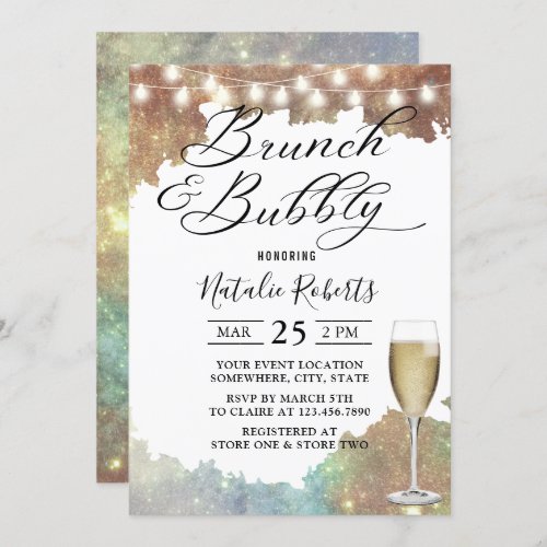 Brunch  Bubbly Modern Glitter Bridal Shower Invitation