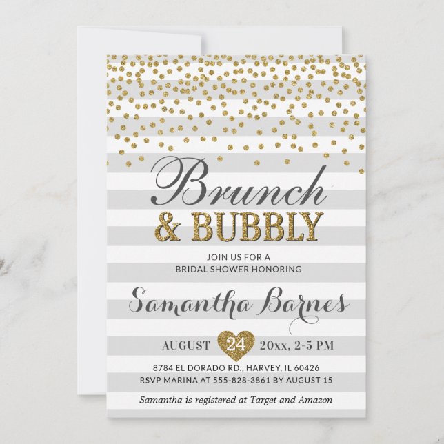 Brunch Bubbly Neutral Gray Grey Chic Bridal Shower Invitation (Front)