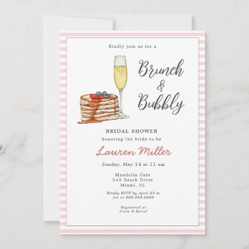 Brunch  Bubbly Pancake Champagne Bridal  Invitation