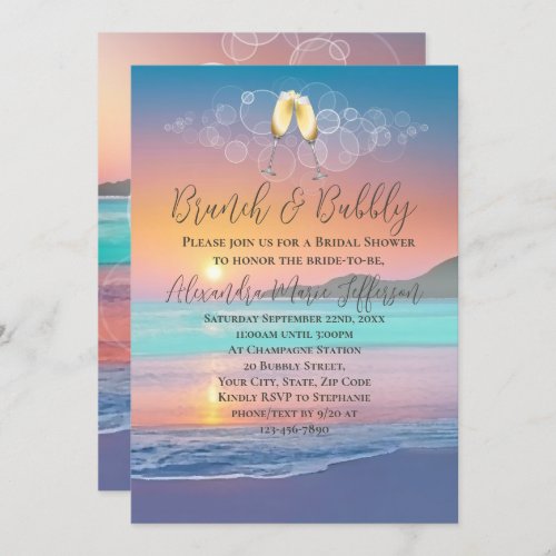 Brunch Bubbly Pastel Sunset Beach Bridal Shower Invitation