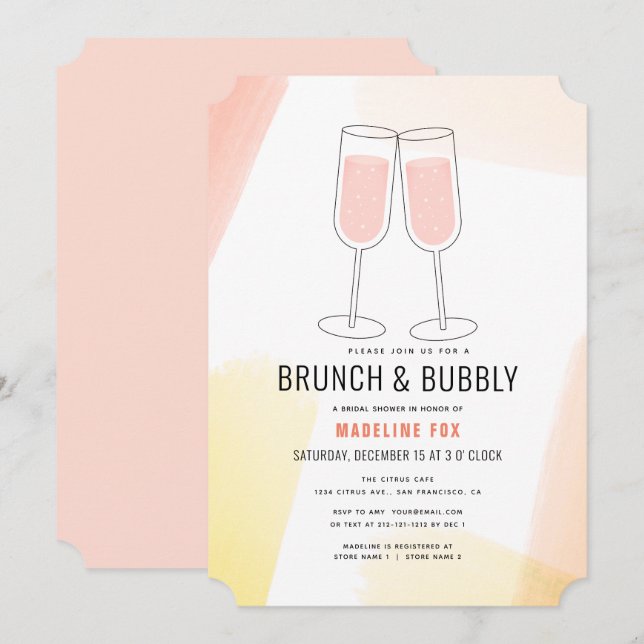 Brunch & Bubbly Peach Champagne Bridal Shower Invitation (Front/Back)
