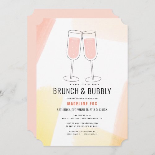 Brunch  Bubbly Peach Champagne Bridal Shower Invitation