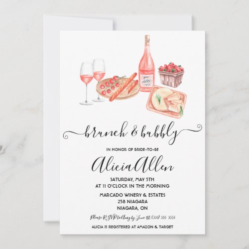 Brunch  Bubbly Picnic Wine themed Bridal Shower Invitation