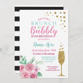 Brunch & Bubbly Pink Birthday Floral Invite (Front/Back)