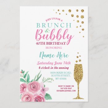 Brunch & Bubbly Pink Birthday Floral Invite by WOWWOWMEOW at Zazzle