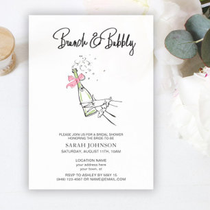Brunch & Bubbly Pink Bow Champagne Bridal Shower Invitation
