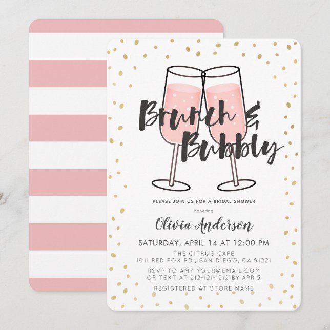 Brunch & Bubbly Pink Champagne Bridal Shower Invitation (Front/Back)