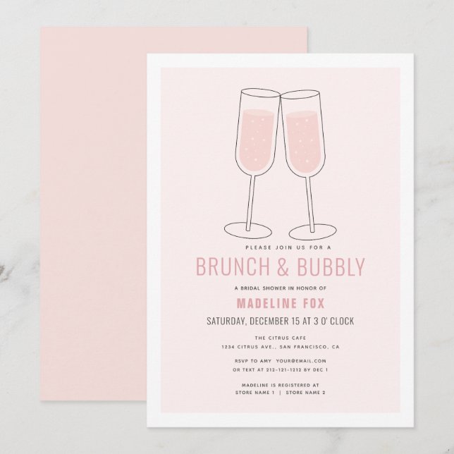 Brunch & Bubbly Pink Champagne Bridal Shower Invitation (Front/Back)