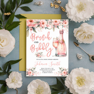 Brunch & Bubbly Pink Floral Bridal Shower Invitation