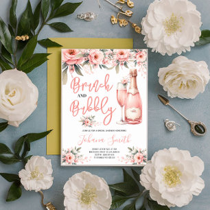 Brunch & Bubbly Pink Floral Bridal Shower  Invitation