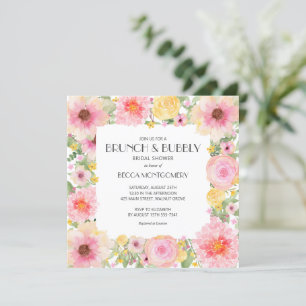 Brunch Bubbly Pink Floral Bridal Shower Invites