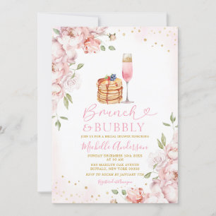 Brunch & Bubbly Pink Floral Wine Bridal Shower Invitation