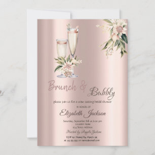 Brunch & Bubbly Pink Flowers Drips Bridal Shower Invitation