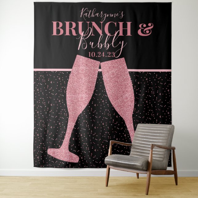 Brunch Bubbly Pink Glitter Champagne Backdrop (In Situ)